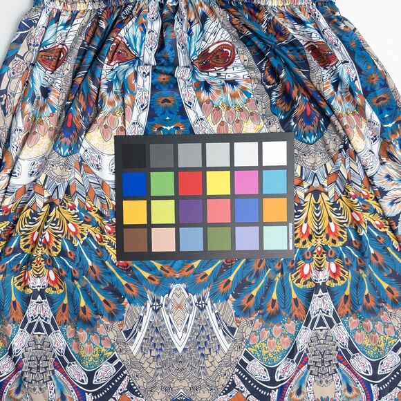 Boston Proper Royal Peacock Flare Sleeve Mini Dress Size Small Abstract Boho - Picture 15 of 16